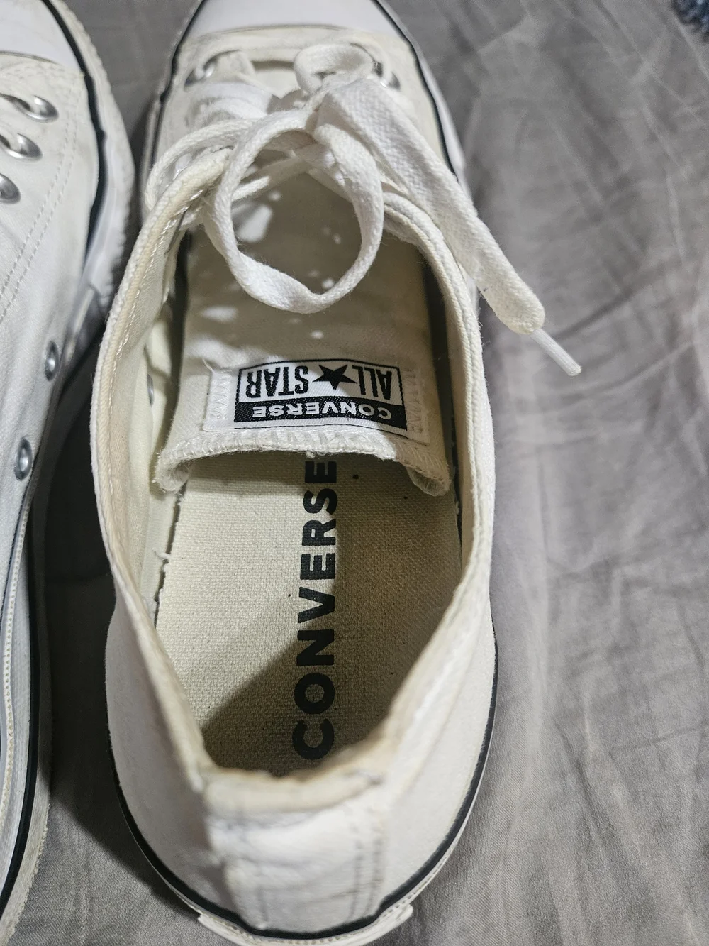 Converse White Platform Canvas Low Top Sneakers with Black Stripe, Size 10 Women